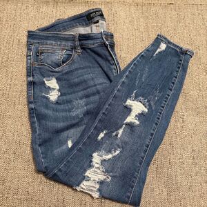 Judy Blue Mid Rise Distressed Skinny Blue Jeans Stretchy Fit 16W